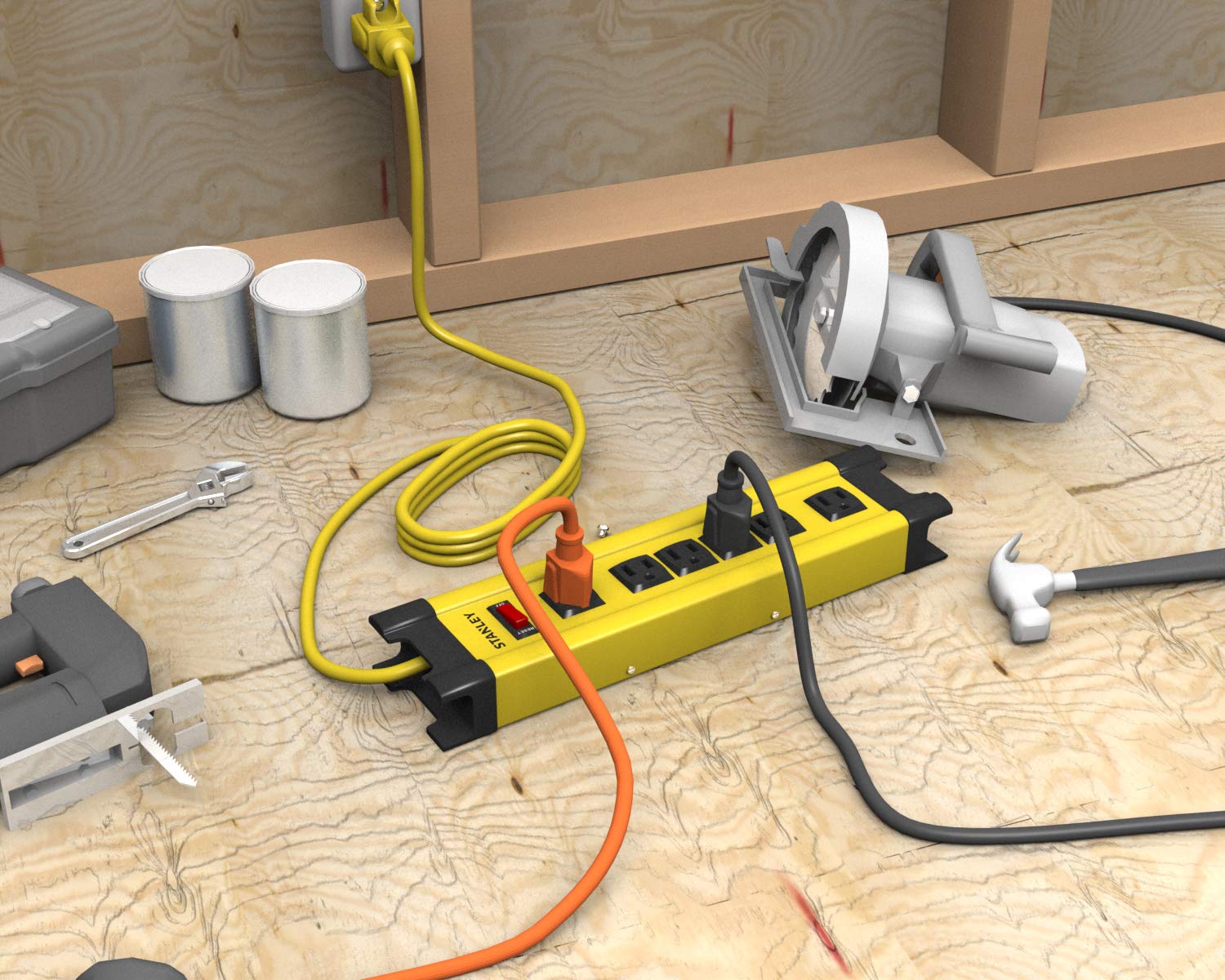 Stanley 31608 ShopMax 6-Outlet Metal Power Strip, Yellow, 10-Foot - Image 3