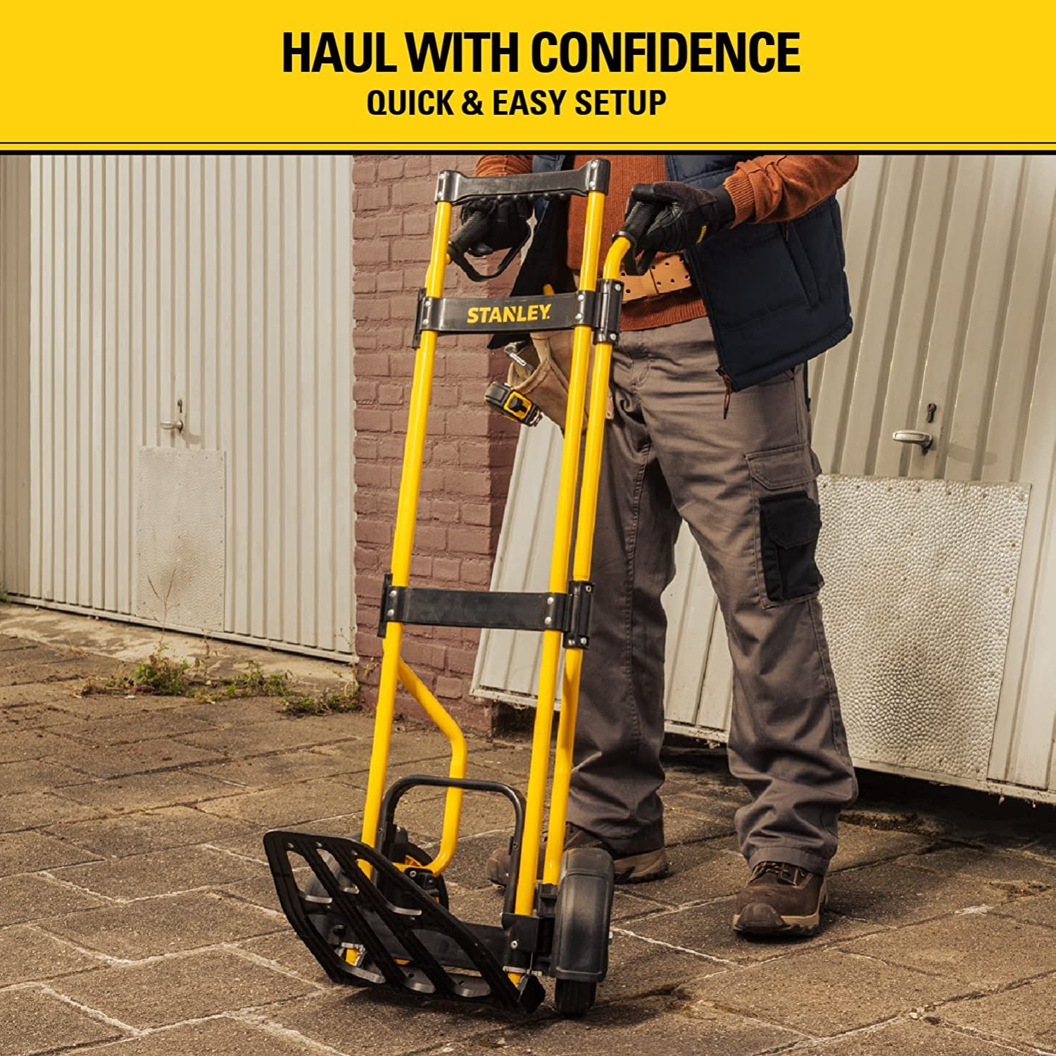 Stanley Heavy-Duty Folding Hand Truck & Dolly, 400 lbs. (181 kgs.) Capacity, Professional Grade, Compact, Lightweight & Slim Design, Easy Storage, Steel Frame, Ergonomic 3 Handle Design (SXWT-FT591) - Image 5