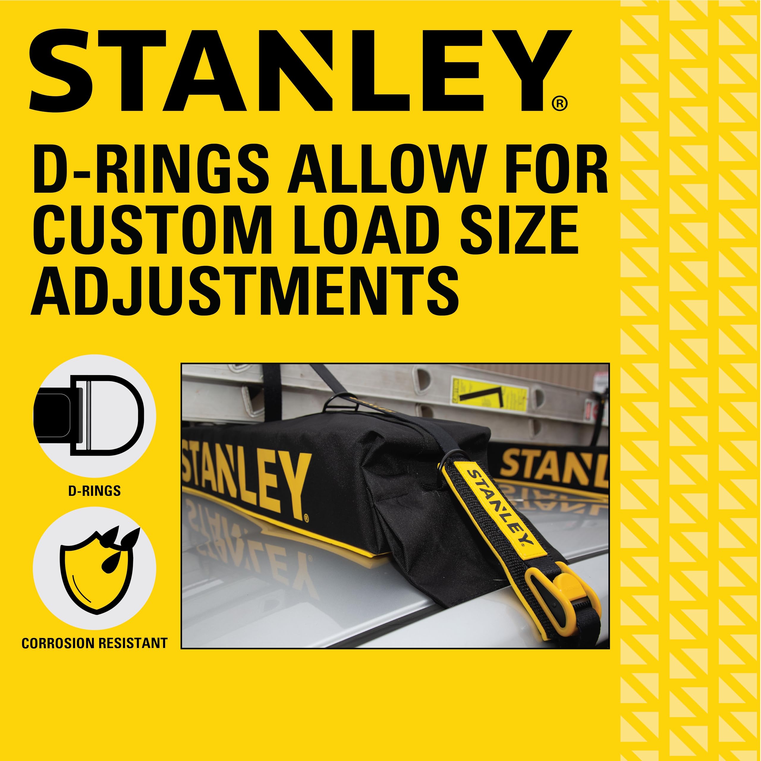 STANLEY S4000 Black/Yellow Universal Soft Roof Rack Pad and Luggage Carrier Kit with Heavy-Duty Tie Down Straps - Image 3