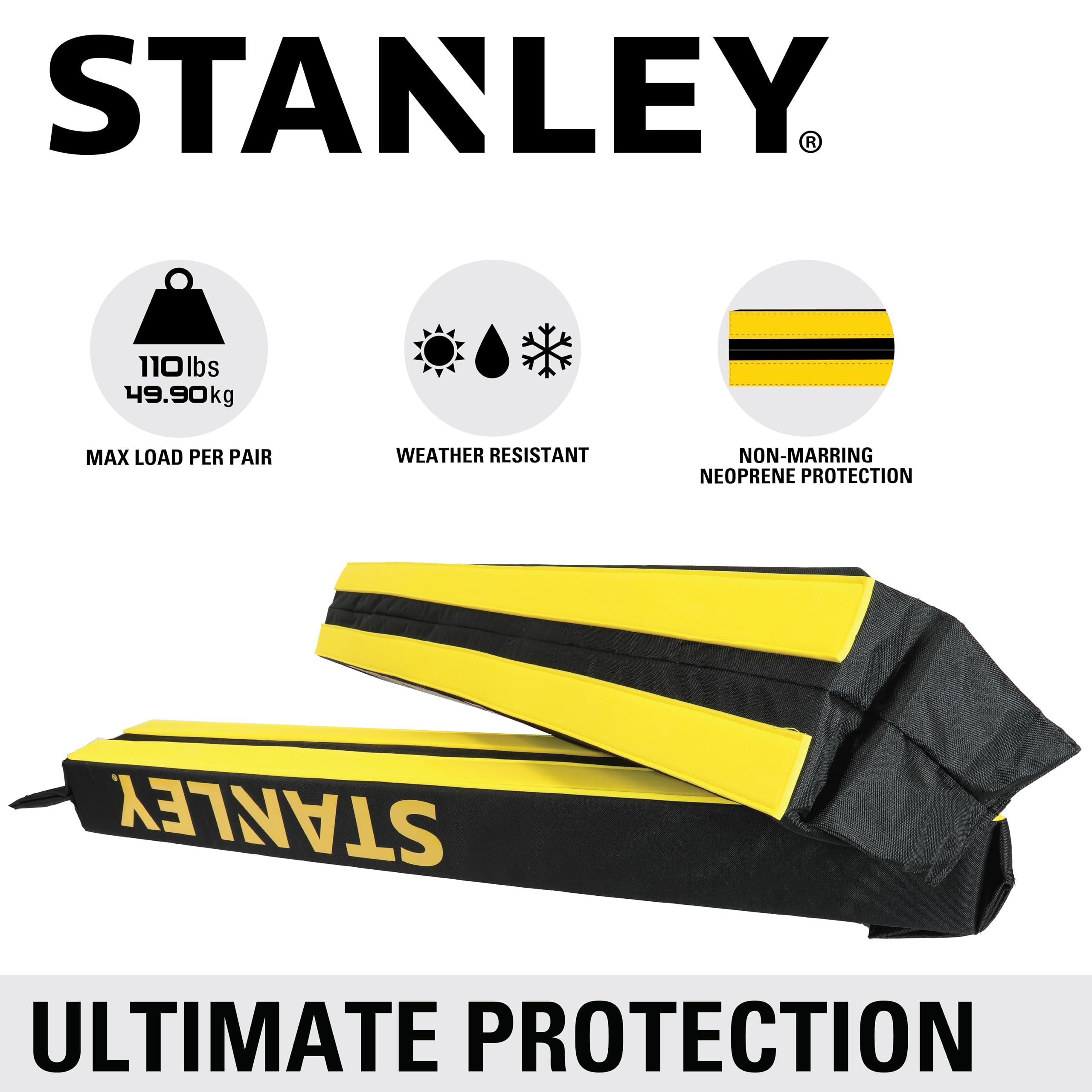 STANLEY S4000 Black/Yellow Universal Soft Roof Rack Pad and Luggage Carrier Kit with Heavy-Duty Tie Down Straps - Image 4