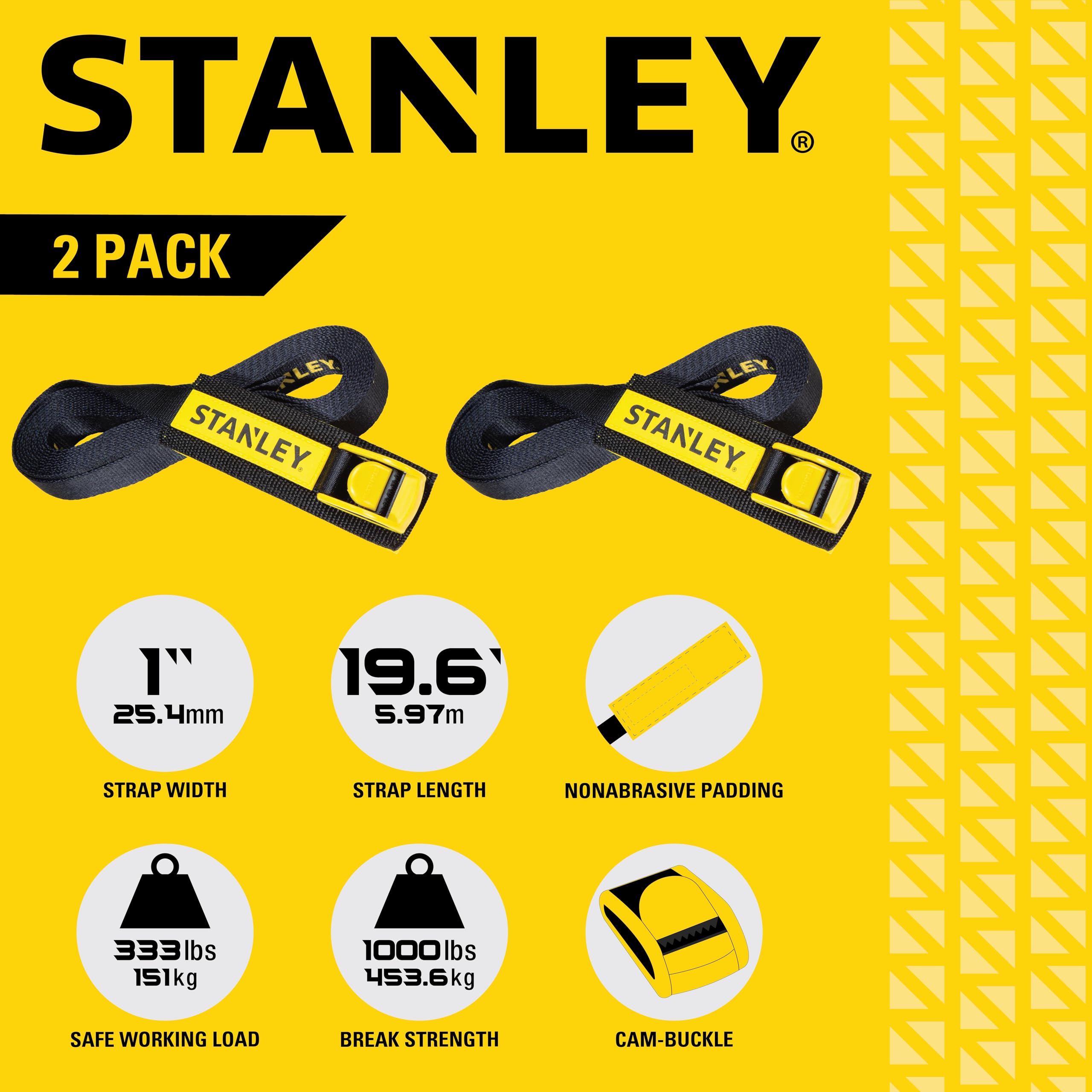 STANLEY S4000 Black/Yellow Universal Soft Roof Rack Pad and Luggage Carrier Kit with Heavy-Duty Tie Down Straps - Image 5
