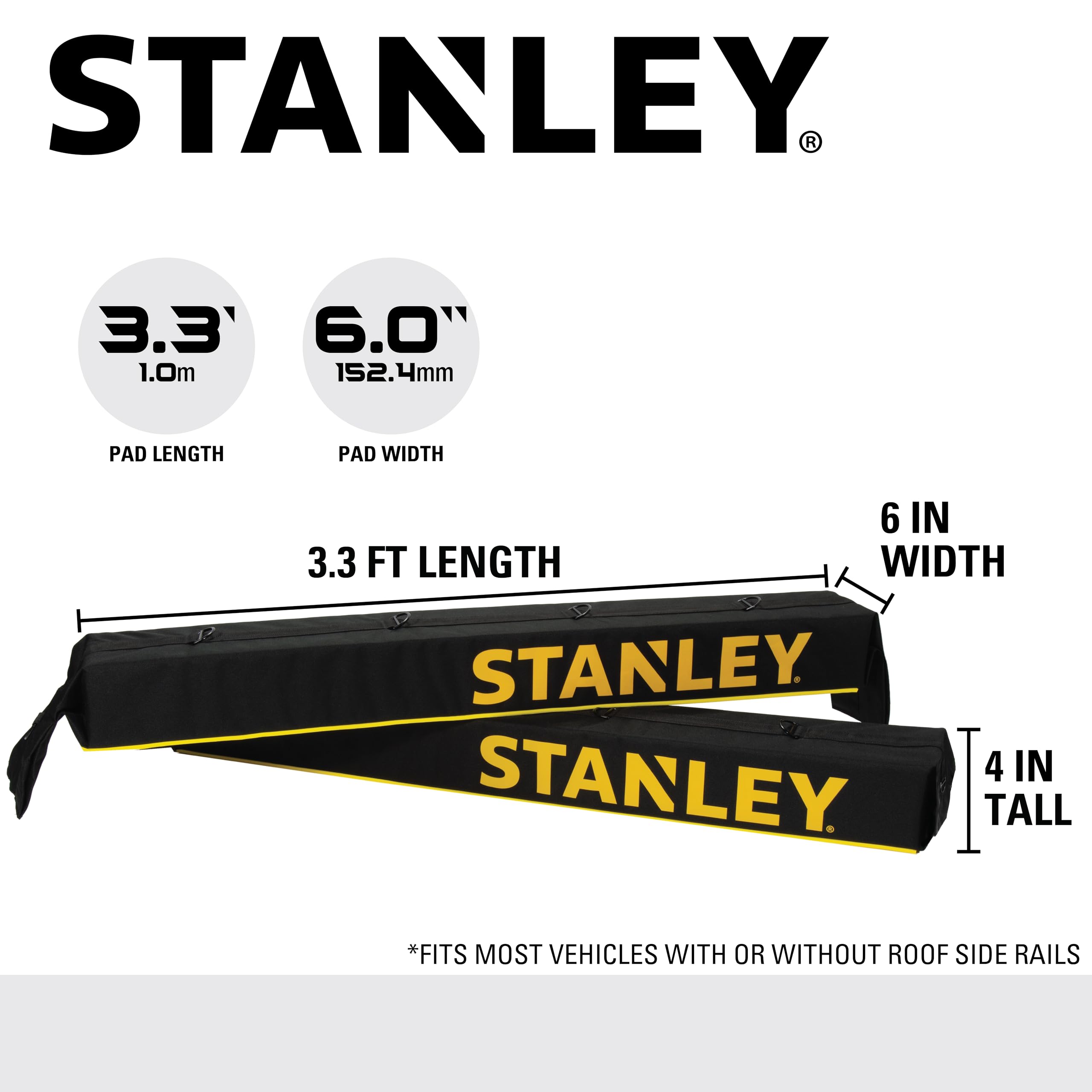 STANLEY S4000 Black/Yellow Universal Soft Roof Rack Pad and Luggage Carrier Kit with Heavy-Duty Tie Down Straps - Image 6