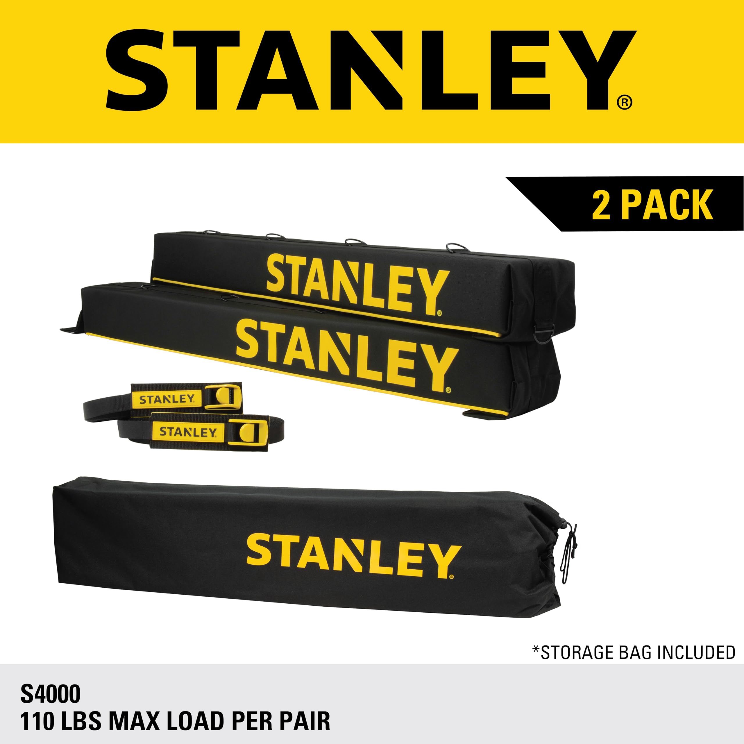 STANLEY S4000 Black/Yellow Universal Soft Roof Rack Pad and Luggage Carrier Kit with Heavy-Duty Tie Down Straps - Image 9