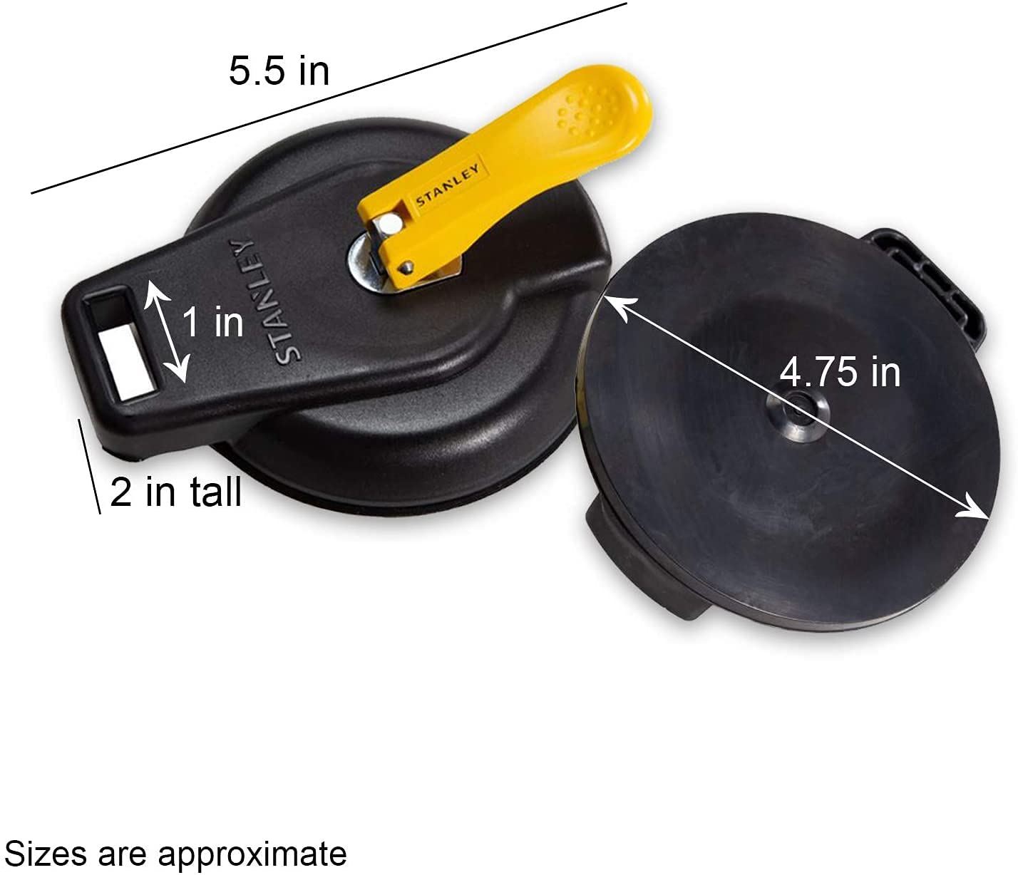 STANLEY S4004 Black/Yellow Vacuum Suction Cup - Heavy-Duty (200 lb Weight Support Limit) - Image 3