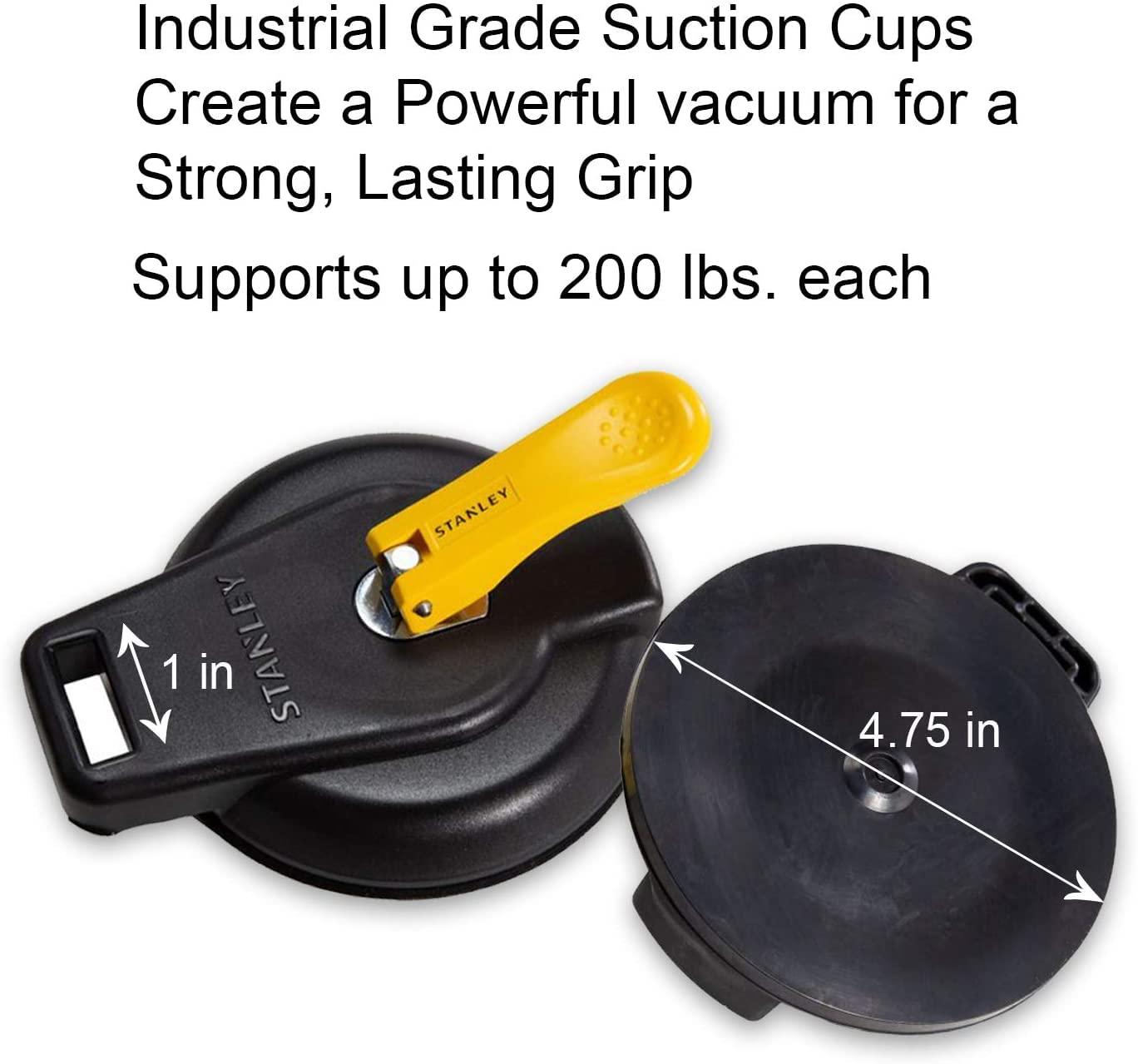STANLEY S4004 Black/Yellow Vacuum Suction Cup - Heavy-Duty (200 lb Weight Support Limit) - Image 4